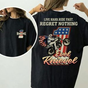 Evel Knievel Shirt, Live Hard Ride Fast T-Shirt, American Rider Tee